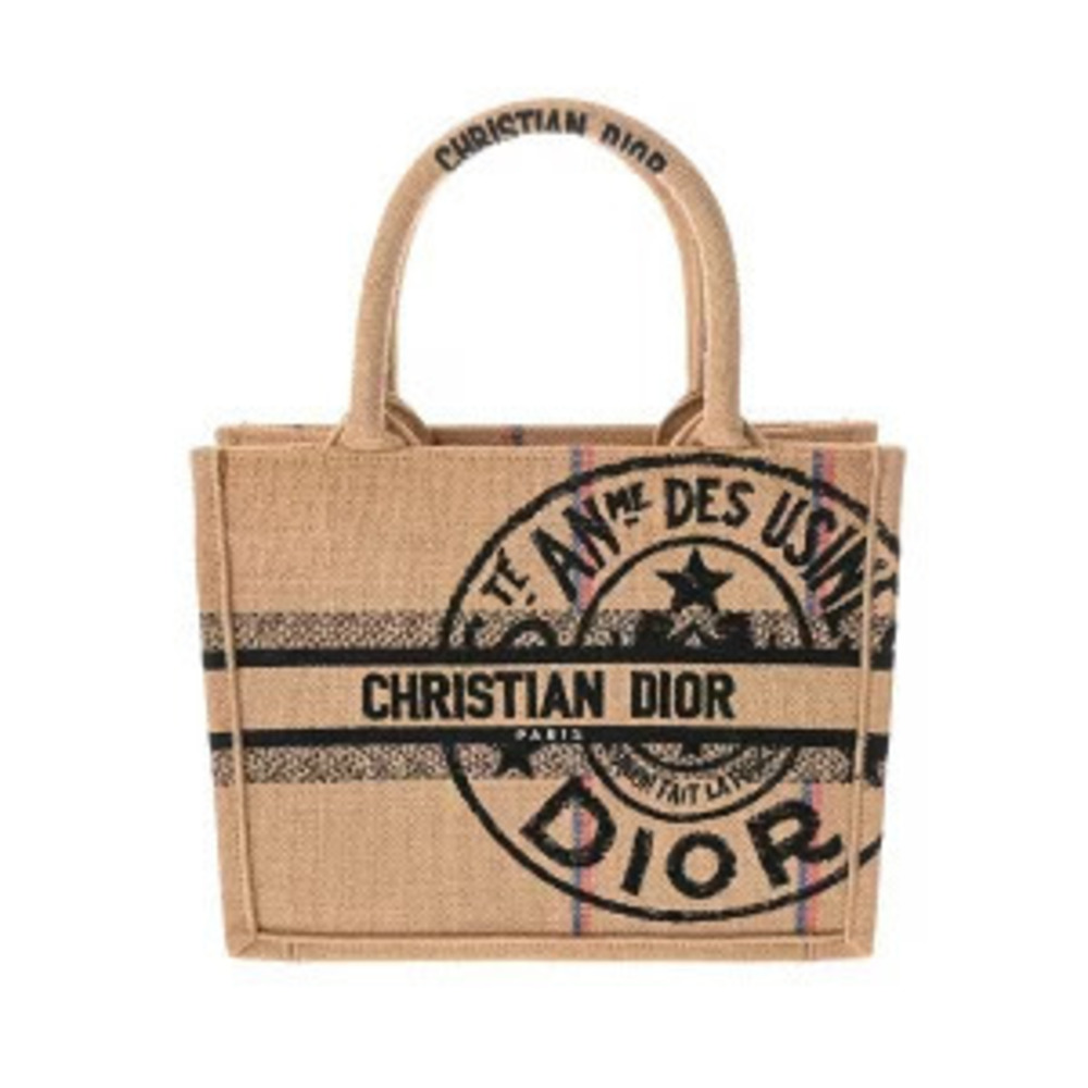 Christian Dior Book Jute Canvas Bag Tote Bag Beige Black